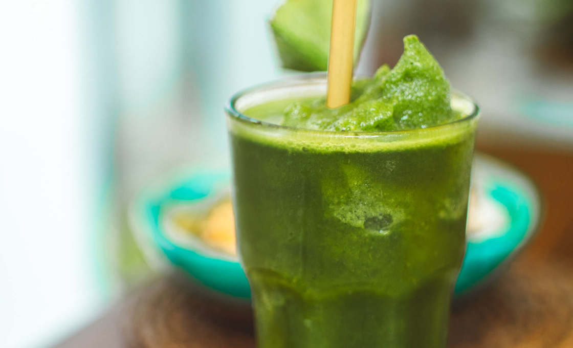 Green Pear Smoothie on a placemat