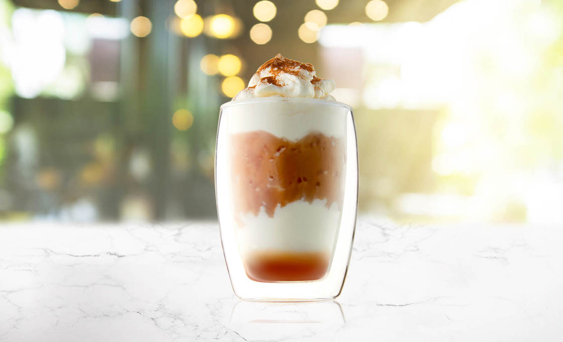 A Far East Iced Latte on a marble surface