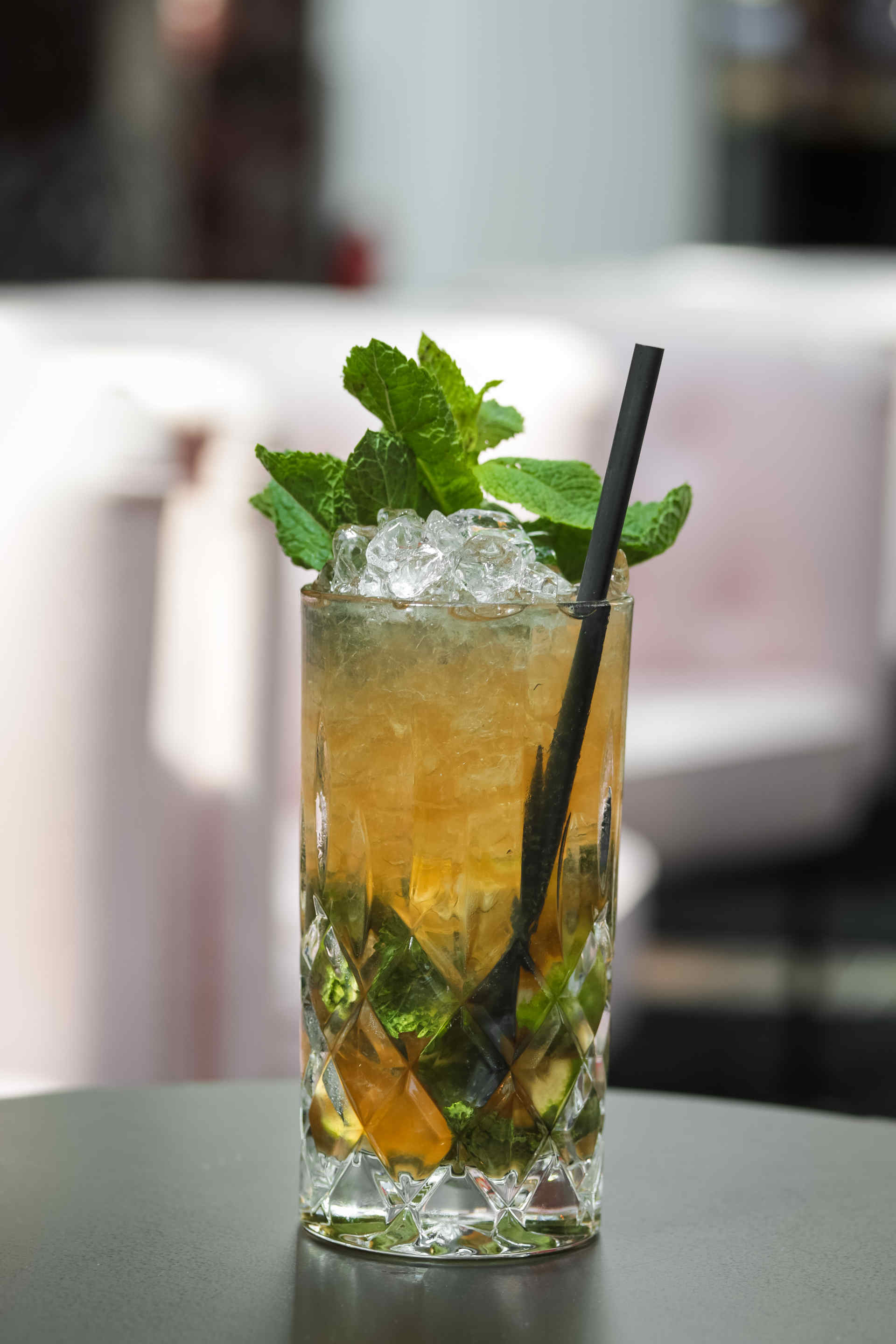 A close up of a glass of Green Mint Soda