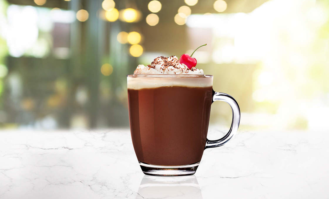 Glass of Mocha Cherry on a marble surface