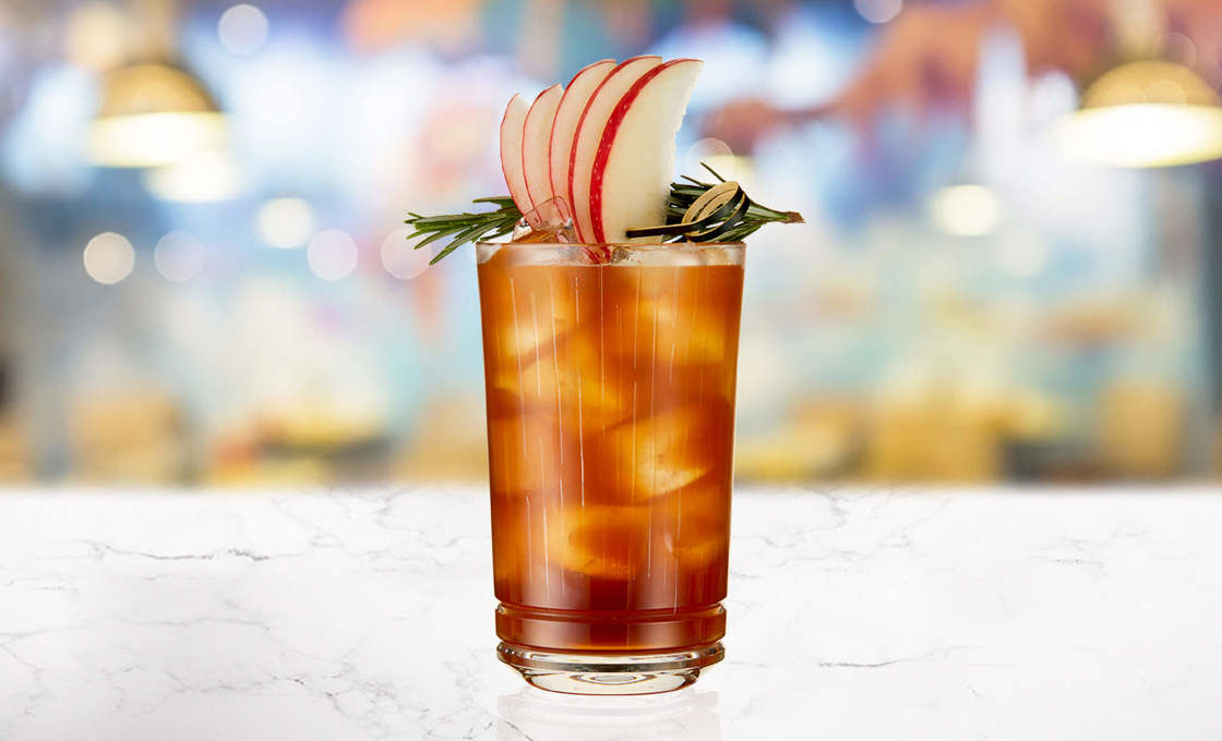 Glass of Mr Palmers Fizz on a marble surface