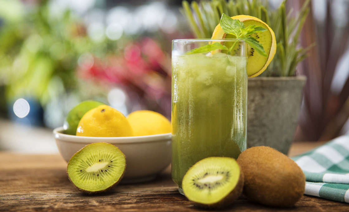 Two glasses of fresh tropical cooler non-alcoholic cocktails