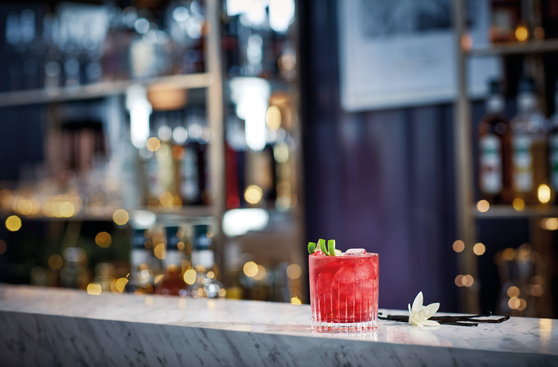 Glass of Hawaii Islay on a bar counter