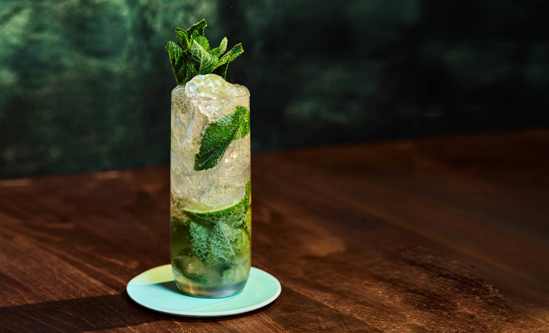 A glass of lychee nojito on a transparent background