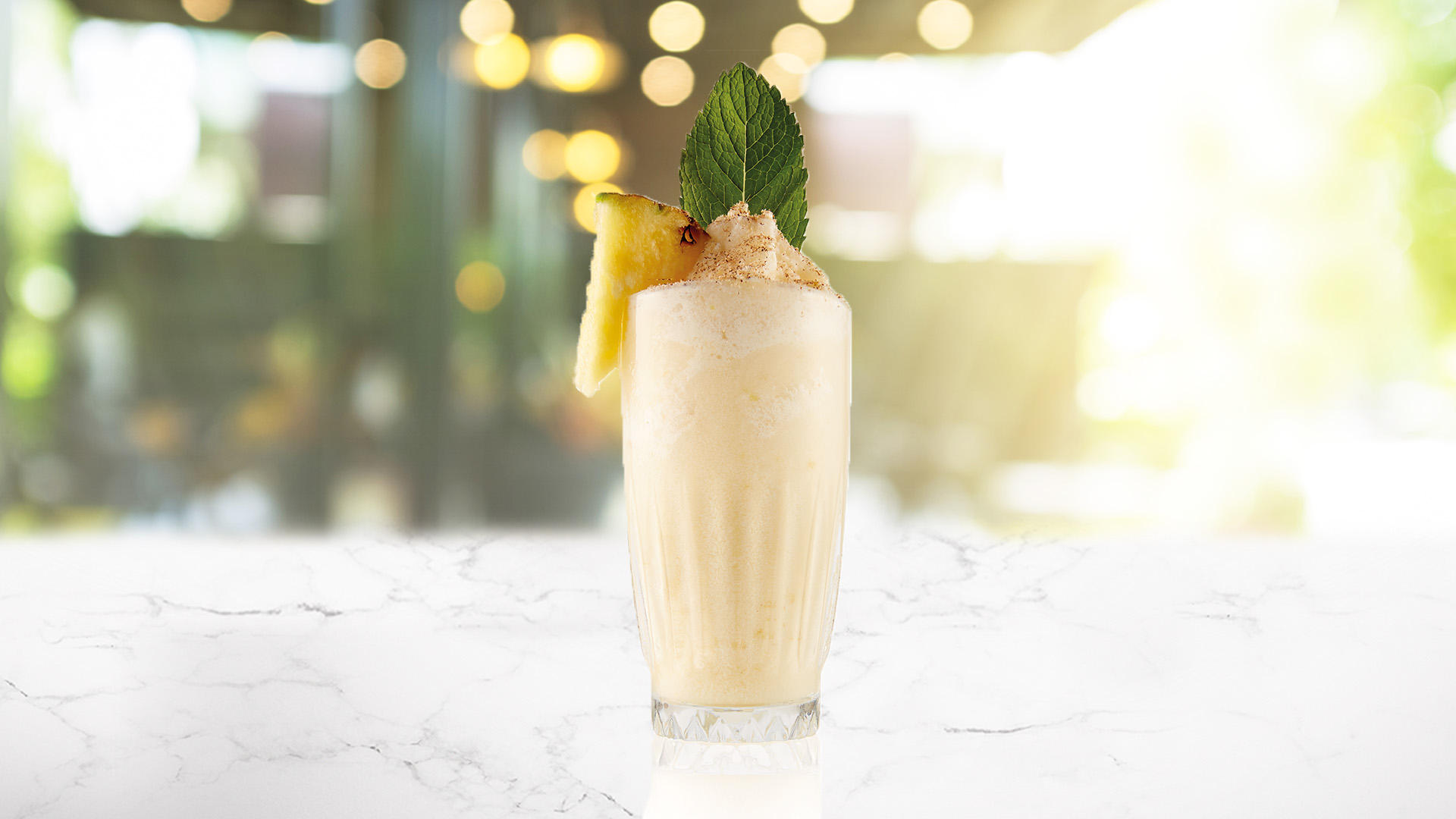 A glass of Coco Loco with garnish